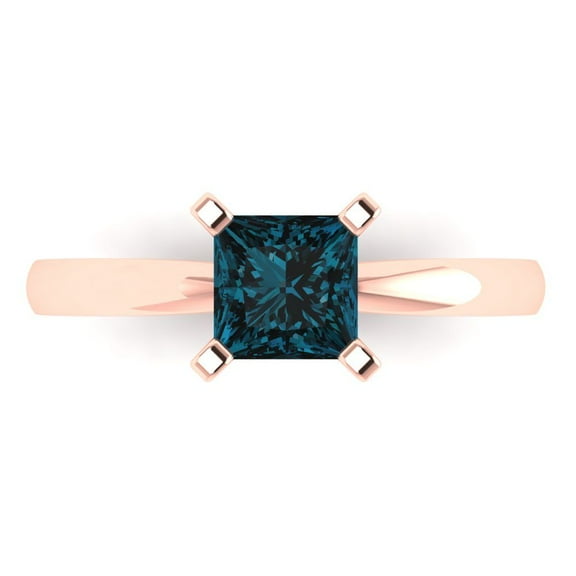Solitaire Engagement Ring for Women - 1ct Natural London Blue Topaz in 14K Rose Gold Promise Ring