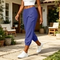 thumbnail image 6 of Womens Harem Pants Plus Size Cotton Linen Pants Casual Elastic Waist Wide Leg Pants 2026 Summer Lightweight Beach Capris Loose Baggy Vacation Pant, 6 of 8