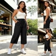 thumbnail image 2 of DHFJKG Women Denim Capri Pants Summer Lightweight Stretch Soft Loose Fit Straight Leg Casual Drawstring Jeans Pants Trendy Trousers, 2 of 6