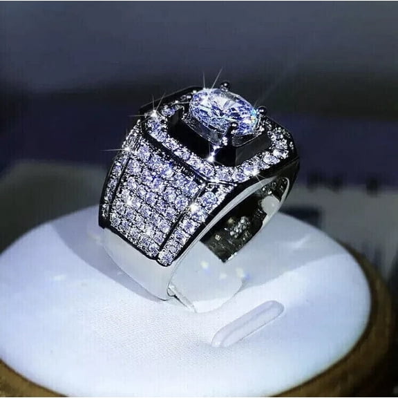 2CT Lab Created Diamond Solitaire Men's Wedding Engagement Band Ring 14K White Gold Plated Sterling Silver