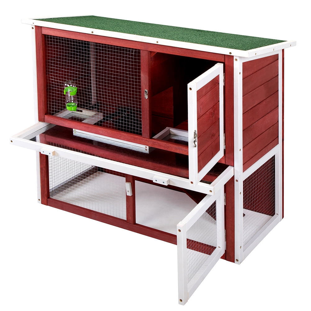 Kadyn Large Guinea Pig, Rabbit Pet House for Small Animals,Wooden Rabbit Cage Indoor Outdoor, All-Weather Pet Cage with Ramp Divider, Red Kadyn Large Guinea Pig, Rabbit Pet House for Small Animals,Wooden Rabbit Cage Indoor Outdoor, All-Weather Pet Cage with Ramp Divider, Red