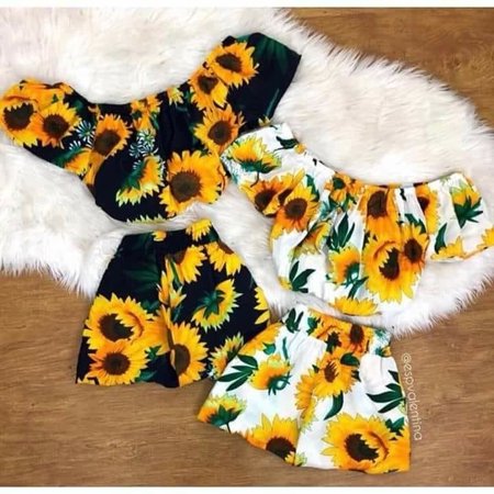 

Summer Toddler Kids Baby Girls Sunflower T-shirt Crop Tops + Shorts Pants Outfits Clothes Set