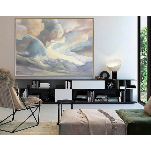 34x46" Large Abstract Clouds Painting on Canvas Neutral Wall Art Pastel Colors Painting