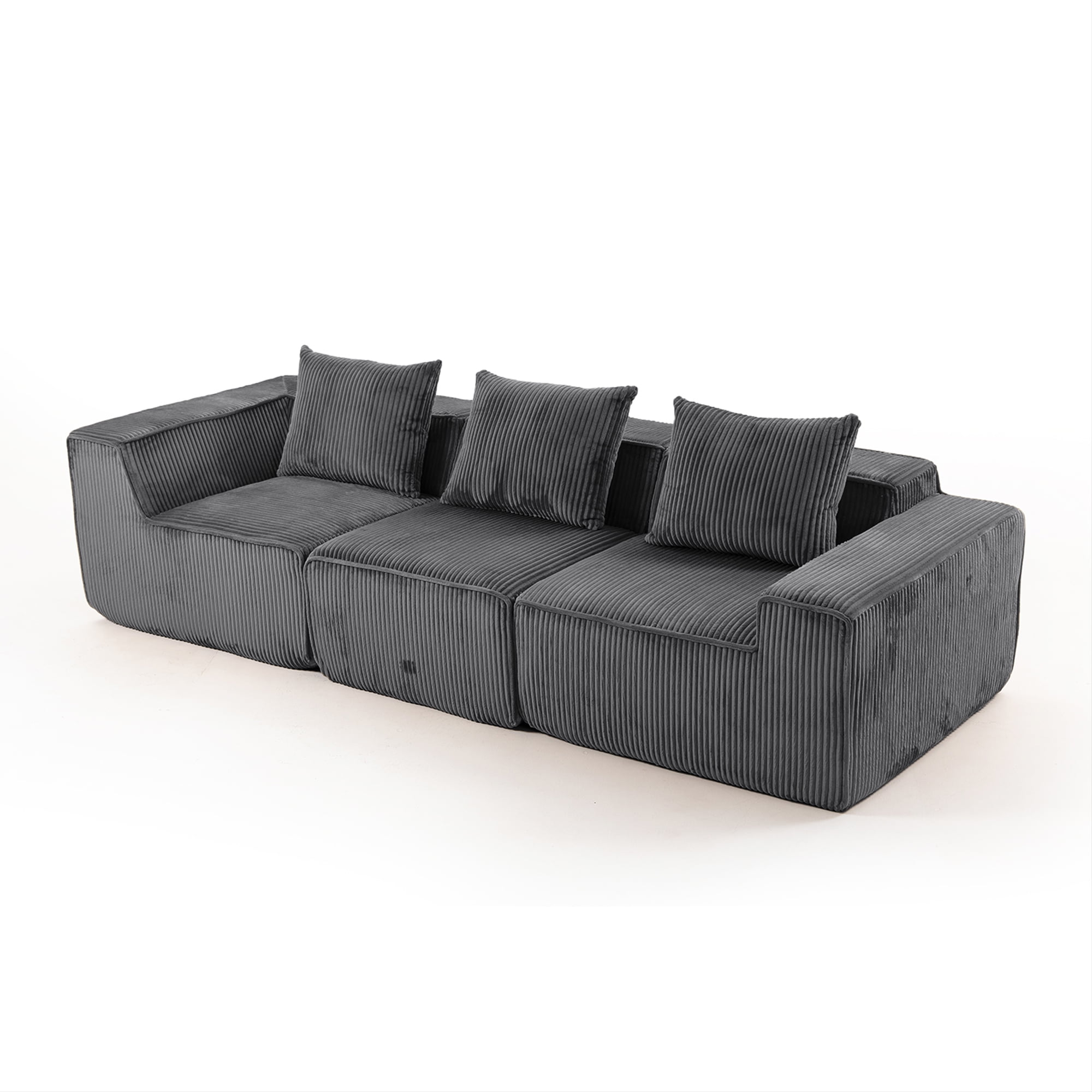 Demi Bonn 111" Modular Sectional Sofa Couchesk, Corduroy 3 Seat Couch Memory Foam Couches for Living Room, Cloud Couch, Gray