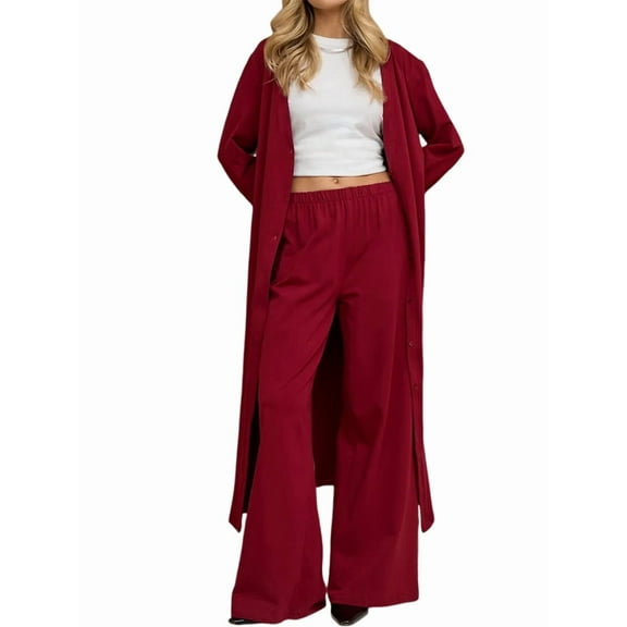 Women'S Basic Solid Color Front Open Extra Long Knit Cardigan Loose Lace-Up Extra Long Cardigan Red Cardigan M