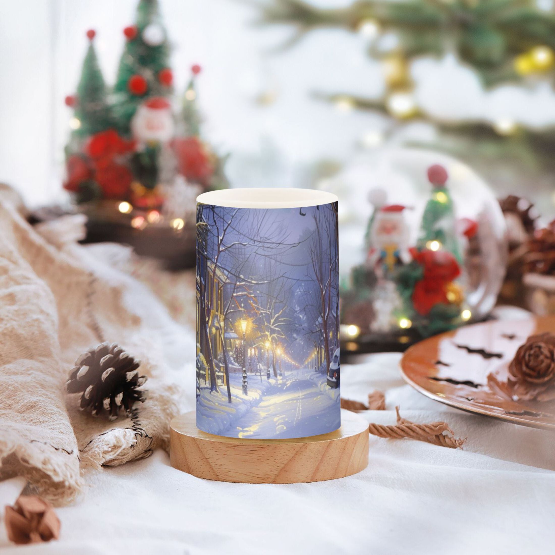 Snow Scene Flameless Candles&nbsp;LED Lights Battery Operated Candles with Remote and Timers Flicker Lights Votive Set of 2