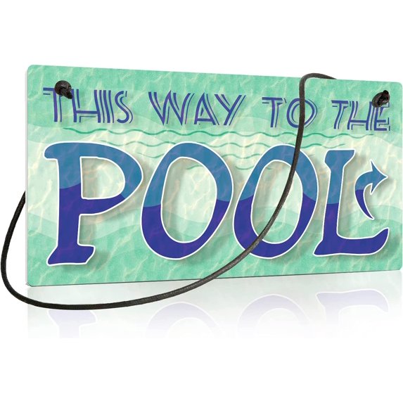 Swimming Pool Sign, Outdoor Pool Decor, 10x5 Inches PVC Hanging Wall Plaque - Flip Flop Zone