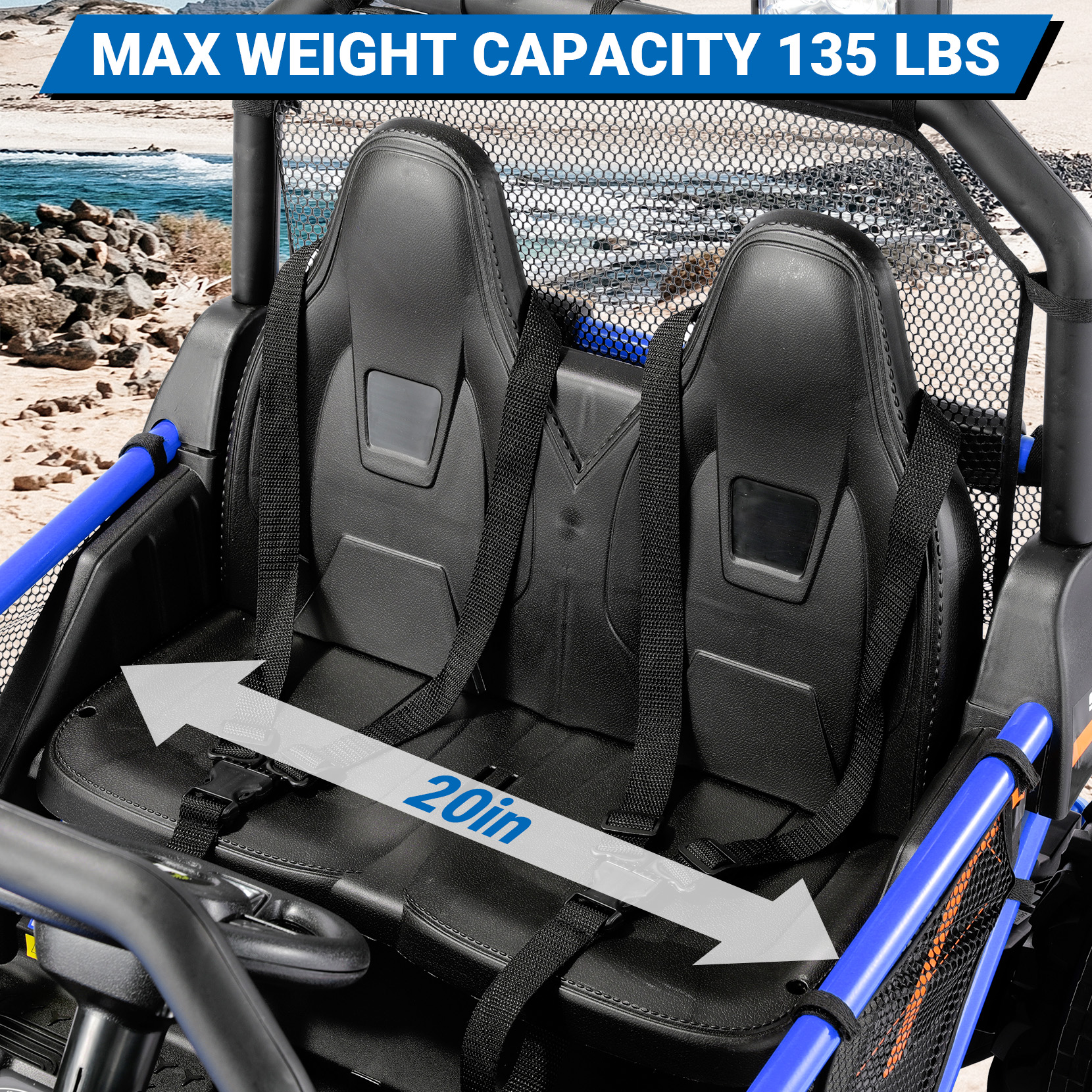24V Kids Ride on Car, 2 Seater 10Ah Powered on Truck,4*200W Motor Electric Vehicles with Remote Control,Up to 5mph,Spring Suspension UTV for 3-8 Boys Girls,Blue