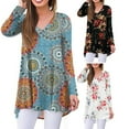 thumbnail image 4 of TEMOFON Women's Fall Long Sleeve V-Neck Tunic Tops for Leggings Casual Blouse Floral T-Shirt White, 4 of 4
