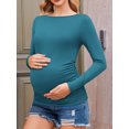 thumbnail image 4 of Weardear 3 Packs Maternity Tops Long Sleeve Boat Neck Pregnancy Tunic T Shirts Side Ruched Casual Pregnant Clothes, 4 of 6