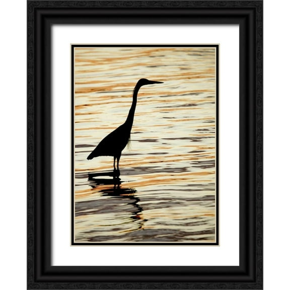 Morris, Arthur 24x32 Black Ornate Wood Framed with Double Matting Museum Art Print Titled - FL, Sanibel Silhouette of great blue heron