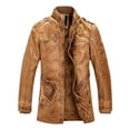 thumbnail image 1 of Chaqueta de cuero de PU con cuello alto largo de estilo europeo y americano, chaqueta de cuero de motocicleta lavada personalizada para hombre, más chaqueta de terciopelo, 1 of 5