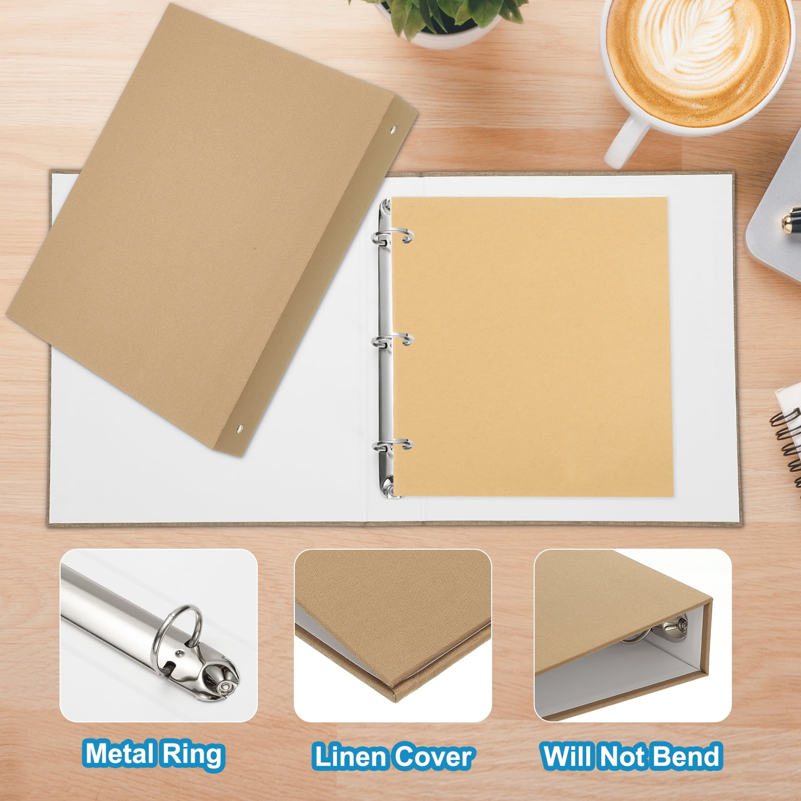 Uxcell 3 Ring Binder, A4 Size Flexible Round Binder Big Capacity Linen Planner Binder for Business Home Classroom, Ginger Yellow