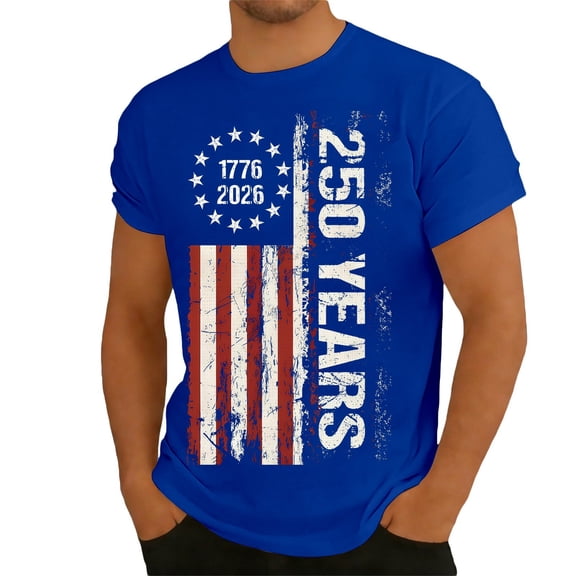 CUSTG Men T-Shirts O-Neck Anniversary Graphic T Shirt Patriotic Short Sleeve Tee For Casual Wear Comfortable Shirt Celebrate America's 250th Anniversary Comfort 1776-2026 4th Of July Tops