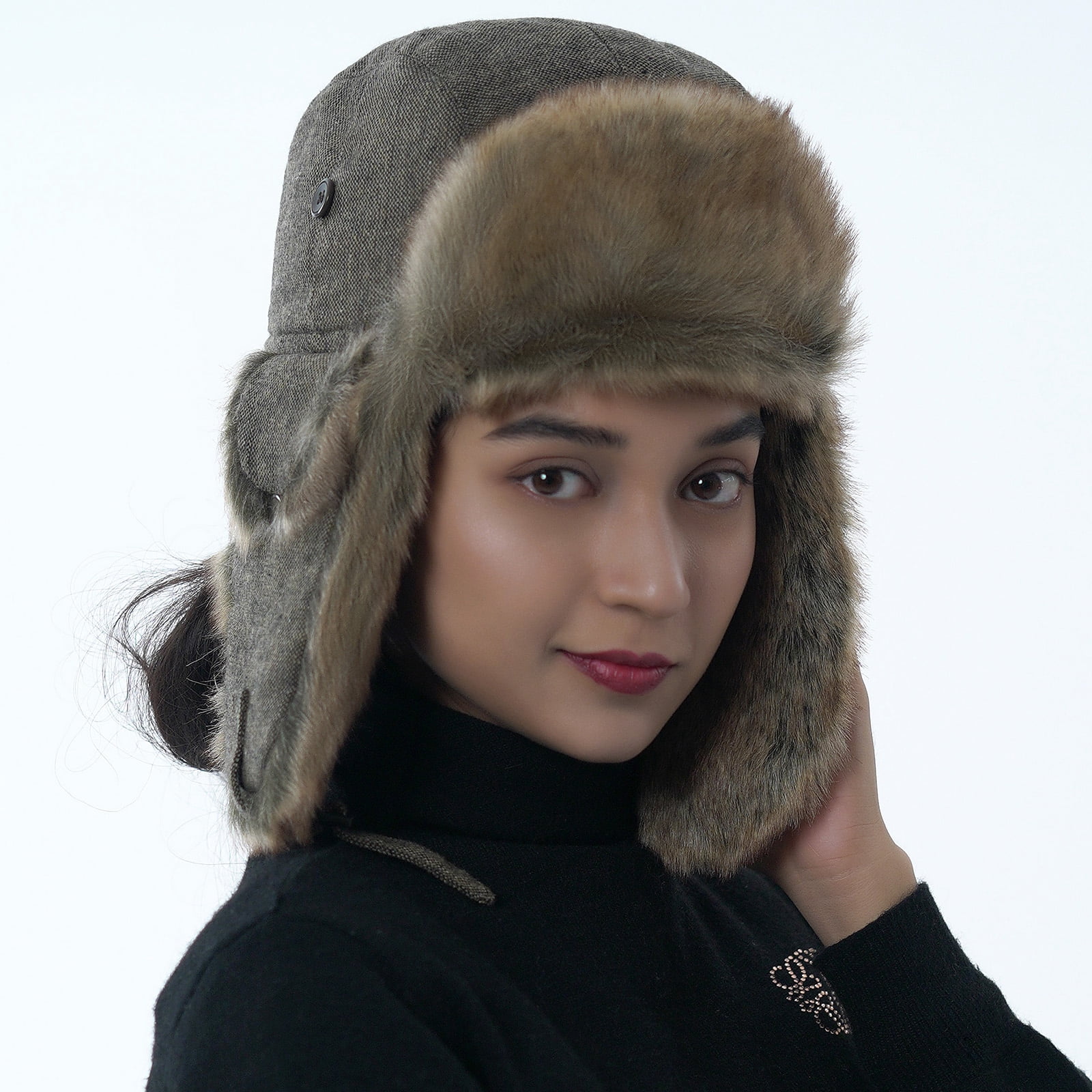 HEYANN Winter Trapper hat,Russian Ushanka Plaid Faux Fur Fuzzy for Men Women with Ear Flaps Eskimo Soviet Pilot Hat