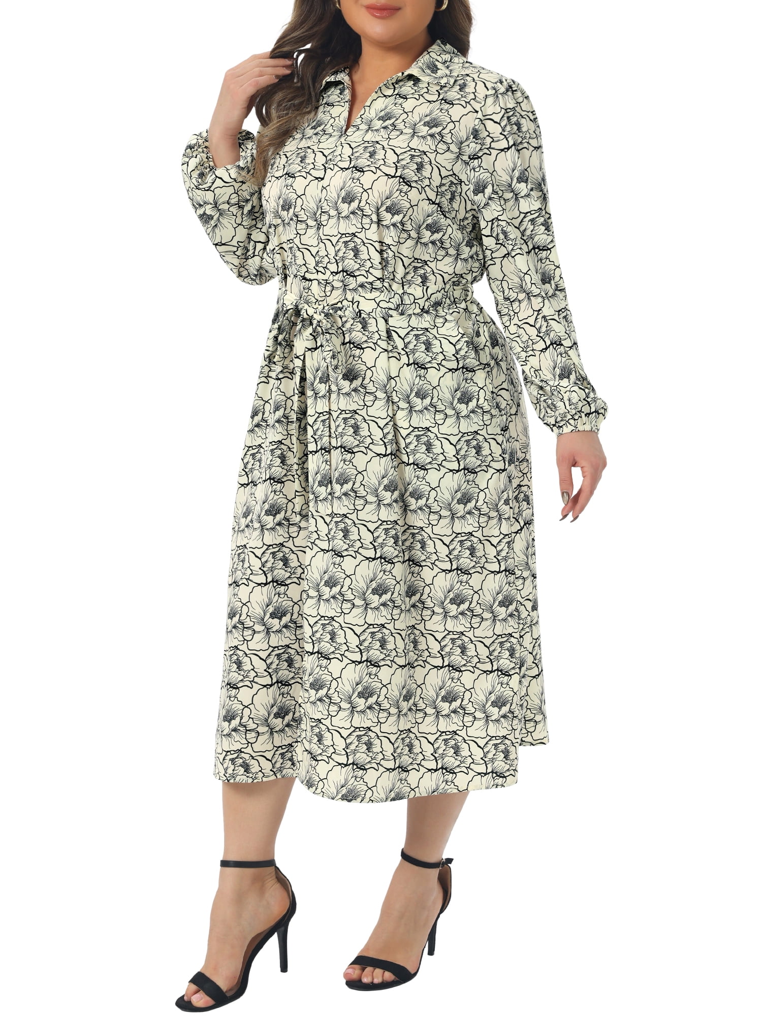 DARING DIVA Women's Plus Womens Polo Long Sleeve Midi Dress Casual Work 3X Beige