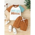 thumbnail image 2 of Auntie's Bestie Girl Summer Outfit Sets Short Sleeve Color Block Shirt Shorts with Pockets Clothes, 2 of 5