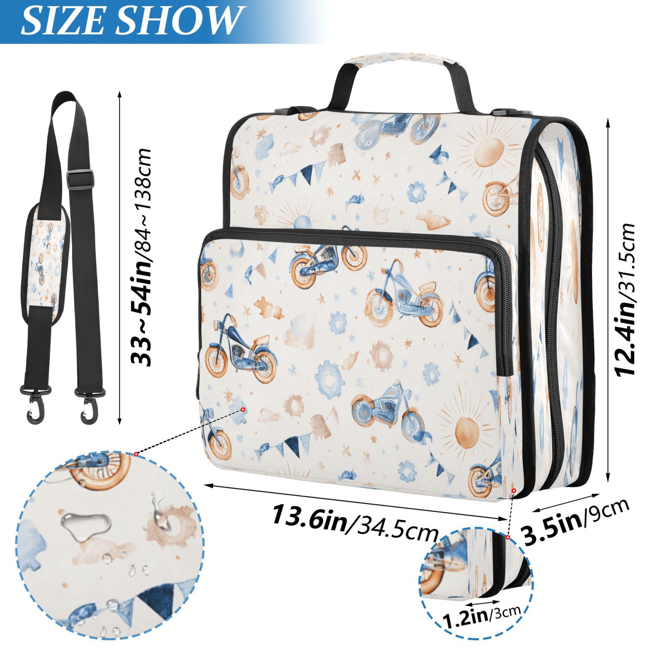 3 Ring Zipper Binder Stationery Organizer for Study Work Home Travel, All-Purpose File Folder Storage Bag for Daily Document Organization Vintage Motorcycle Collage