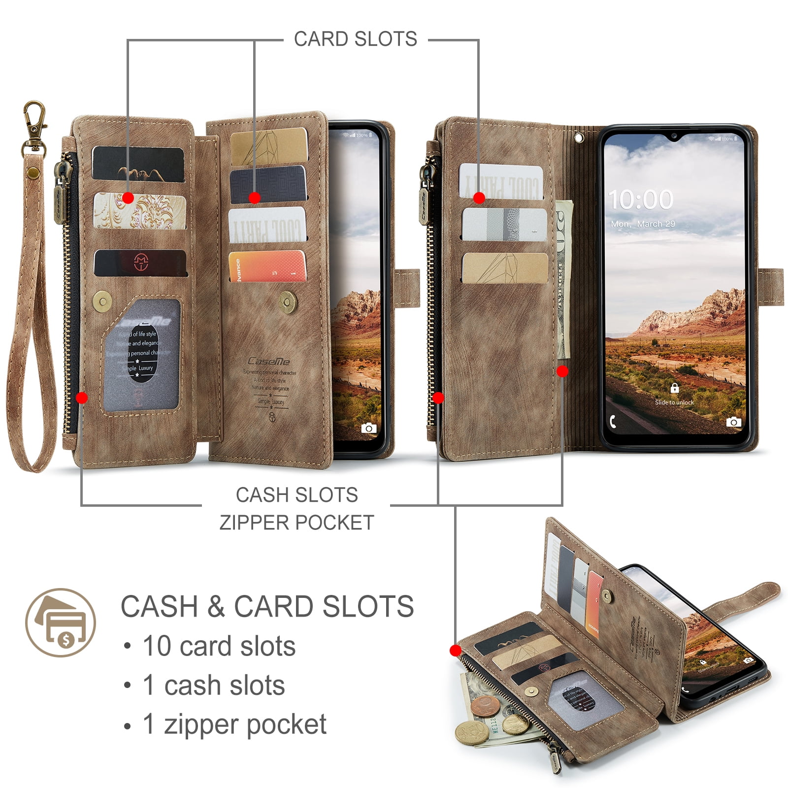 Dteck Wallet Case for Samsung Galaxy S25 Ultra,Magnetic Retro Leather Case Flip Folio Zipper Purse with Card Holder Slot Kickstand Shockproof Phone Cover for Samsung Galaxy S25 Ultra 5G,Brown