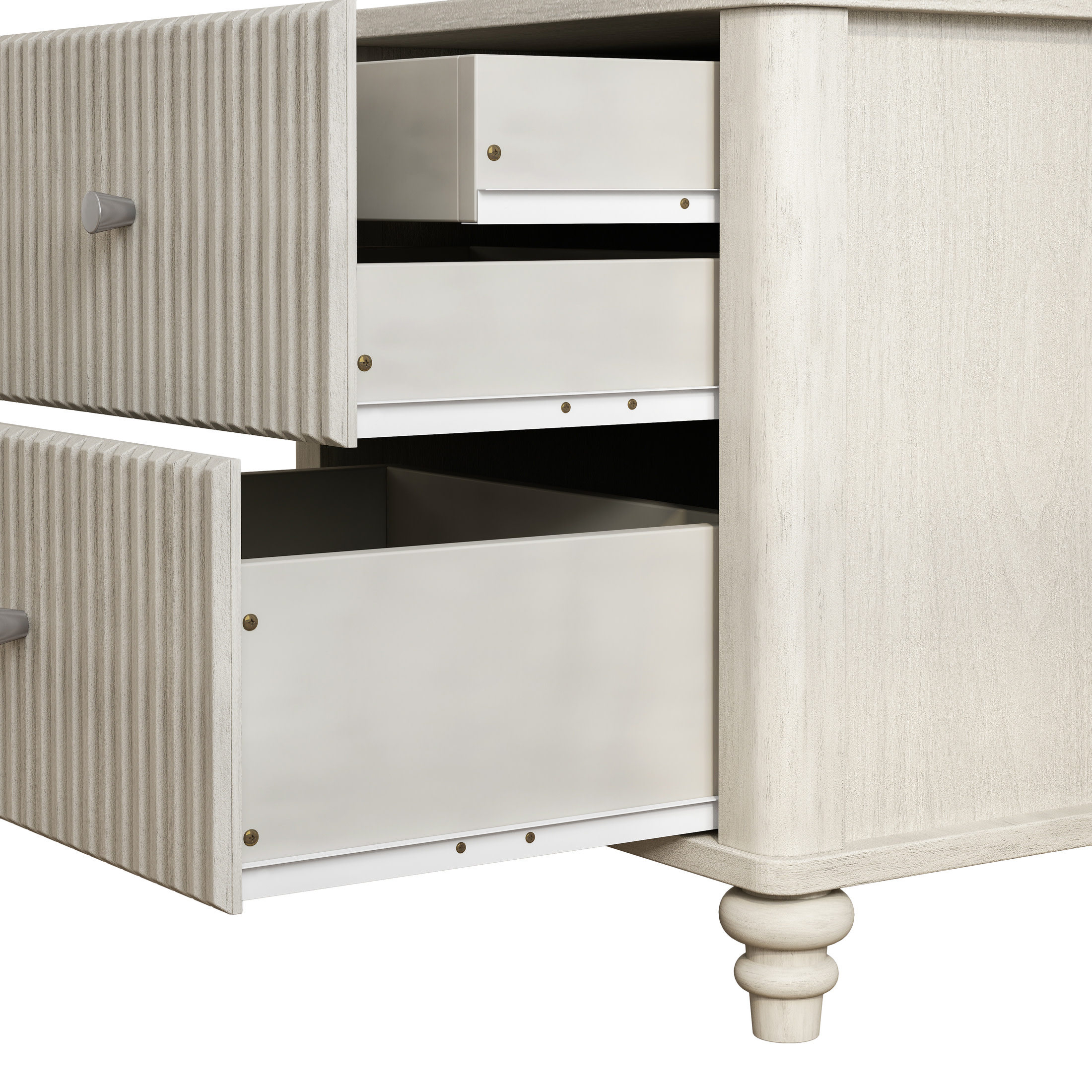 Noble House Gideus Fluted Nightstand, Mid-Century Drawer Bedside Table, Rubberwood Base with Metal Handles, Beige