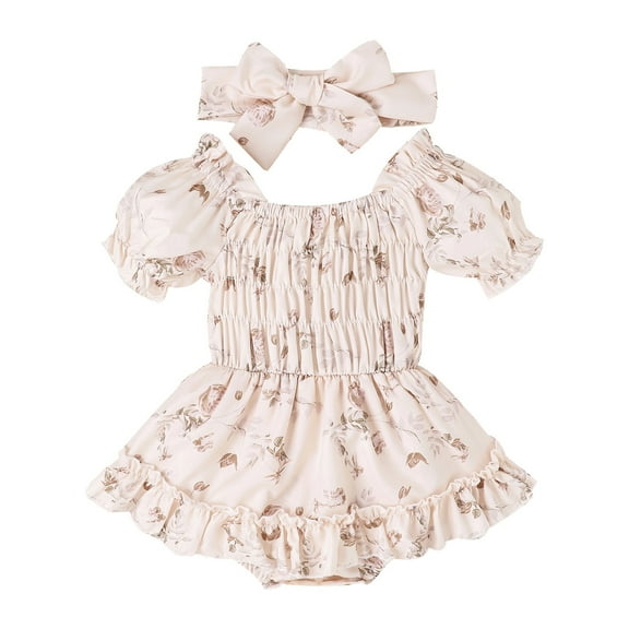 MZXELPRJD Baby Rompers Girl Floral Ruffled Short Sleeve Romper with Headband Summer Sweet Style 2t Toddler Summer Clothes New Years Eve Toddler Outfit