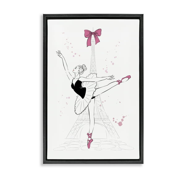 Stupell Industries Ballerina & Eiffel Tower Novelty Painting Black Floater Framed Art Print Wall Art, 17 x 25