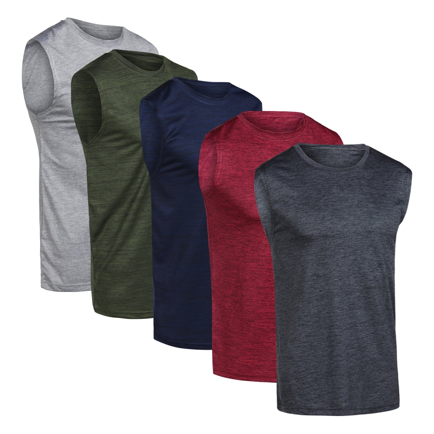5 Pack Men's DryFit Active Athletic Tech Tank Top Workout & Training Activewear