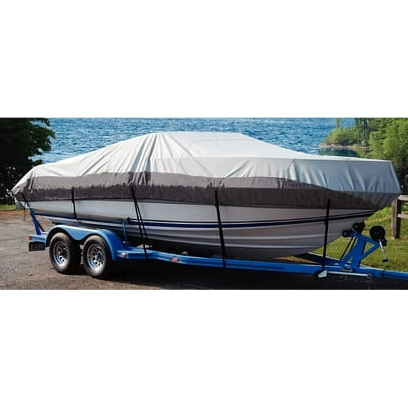 Taylor Heavy Duty Polyester 2-Tone Color Fabric BoatGuard Eclipse Boat Cover with Storage Bag, Tie-Down Straps and Support Pole, Fits 17' to 19' V-Hull Runabout Bow Rider, Up to 102" Beam