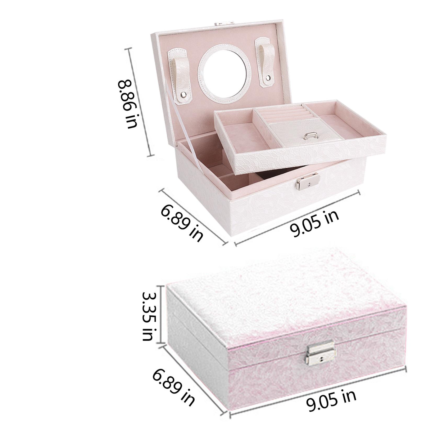 Jewelry Box With Lock And Mirror Jewelry Organizer Storage Case With 2-Layers Display For Earrings Bracelets Rings Watches