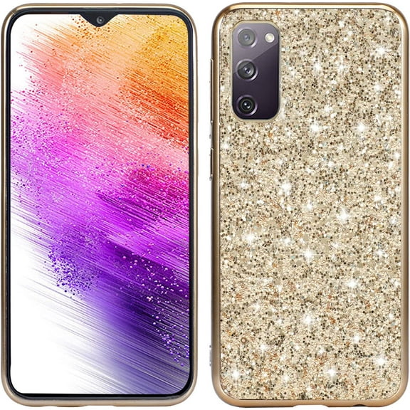 Phone Case for Samsung Galaxy S20 FE Case Glitter Sparkle Gold, Samsung S20 FE 5g Case Silicone Anti-Fingerprint Glamorous Bling Shiny Cover Thin (Gold)