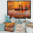 thumbnail image 2 of Designart 'Boats During Evening Sunset In The Ocean I' Nautical & Coastal Framed Canvas Wall Art Print, 2 of 5