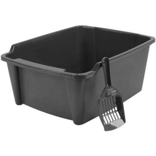 IRIS USA High Sided Open Cat Litter Box With Scoop, Dark Gray