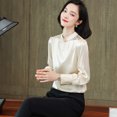 thumbnail image 5 of Blusas y camisas de seda auténtica de alta calidad para mujer, 92 % coreanas, de manga larga y cuello alto, novedad de 2022, 5 of 5