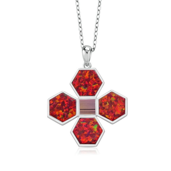 Gem Stone King Keren Hanan First Light 925 Sterling Silver Pendant Necklace Red Created Opal Jerusalem Nano Bible and 18 inch Silver Chain