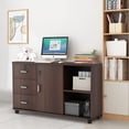 thumbnail image 2 of Archivero Organizador Grande, 3 Cajones y 1 Gabinete y 2 Estantes de Almacenamiento Abiertos, Mueble para Impresora Engrosado con Llave y Ruedas, Archivero Tamaño para Oficio, Marrón, 2 of 4