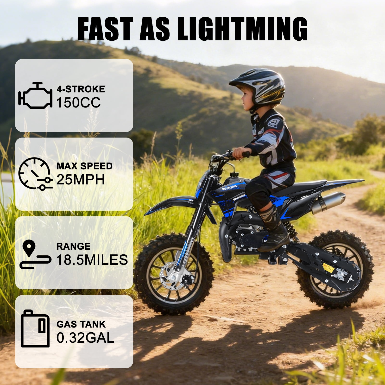 Yedigre Mini Kid Dirt Bike, 49CC 2-Stroke Gas Powered Motorcycle, Up to 25 Mph, Max Load 330 LBS, for Children Aged 3 to 12