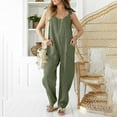 thumbnail image 2 of Fancifize Women Overalls Romper Casual Loose Fit Jumpsuit Adjustable Straps Sleeveless Linen long Pants Festival Street Style with Pocket M,Army Green, 2 of 6