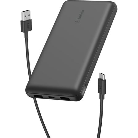 Belkin Portable Charger, USB-C Power Bank 20,000mAh w/ 2 USB-A Ports, 15W w/ Type-A to Type-C Cable for iPhones, Samsung Galaxy & More - Black