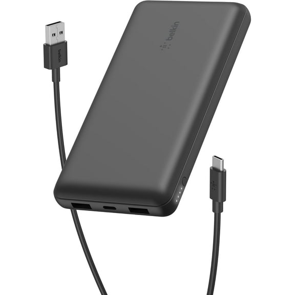 Belkin Portable Charger, USB-C Power Bank 20,000mAh w/ 2 USB-A Ports, 15W w/ Type-A to Type-C Cable for iPhones, Samsung Galaxy & More - Black