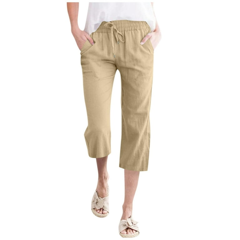 TQWQT Wide Leg Capris for Women Casual Capri Pants Elastic Waist Drawstring  Summer Lounge Baggy Trousers Cinch Bottom Lantern Ankle Pants with Pockets