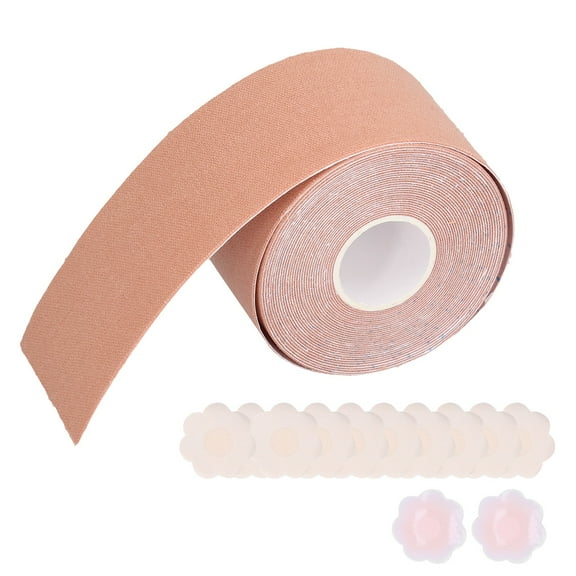 Nipple Pasties Cover Set Strapless Non Woven Fabric Breast Lift Tape for Open Back Dresses Suspenders (2in x 16ft)[Skin Color]