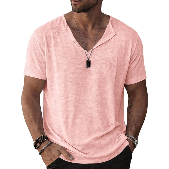 BSDJILFG Pajama Tops for Men,Casual V-Neck Linen Dad Shirt,Breathable Short Sleeve Pullover Fathers Day T-Shirts