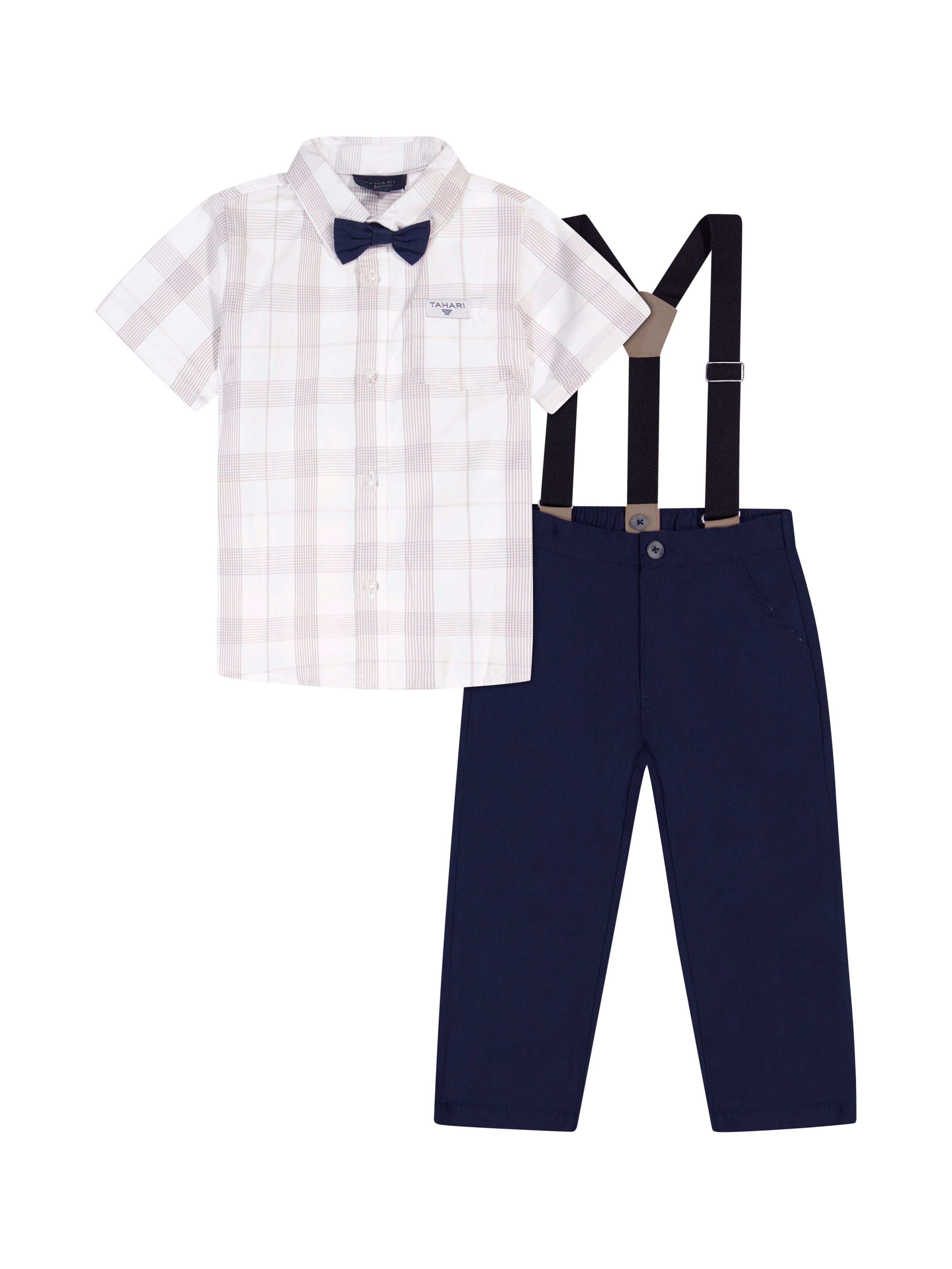 Tahari Toddler Boy White Bow Tie & Suspender Pant Set, Size 2T-4T