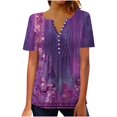 thumbnail image 2 of ICHUANYI Clearance Women Fashion Summer Sexy Fold Printed Regular Women Short Sleeves V Neck Button Top(Purple, XL) ICHUANYI WER2023081201186, 2 of 5