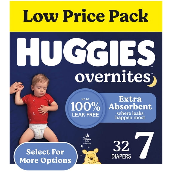 Huggies Overnites Nighttime Baby Diapers, Size 7 (41 lbs), 32 Ct (Select for More)