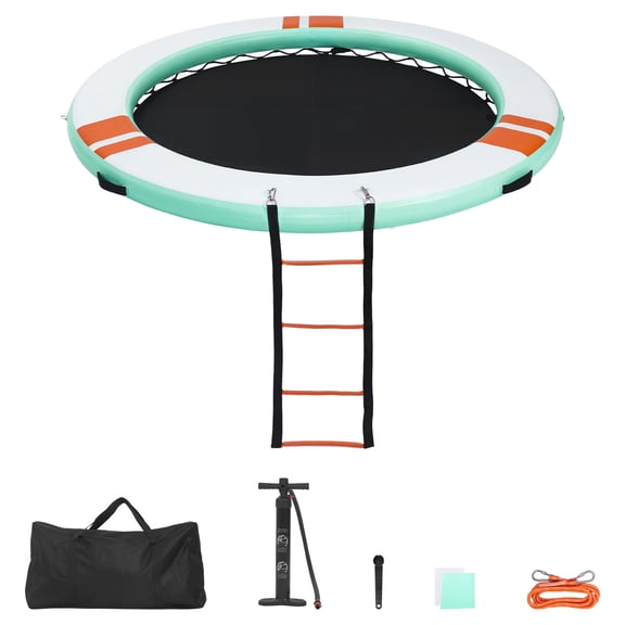 KFFKFF Inflatable Floating Dock, 12 FT Round Platform with Non-Slip Surface, Portable Carry Bag, and Detachable Ladder, Ideal for Pool, Beach, and Ocean Activities