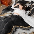 thumbnail image 4 of Feelyou Luxury Abstract Ombre Bedding Comforter Set 7pcs, Black White Stripes King Bedding Sets, Chic Marbling Stripes Reversible Bed Sheets, Breathable Home Decor, 4 of 7