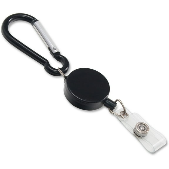 Metal Badge Reel/Carabiner Set, 24" Extension, Black, 5/PK