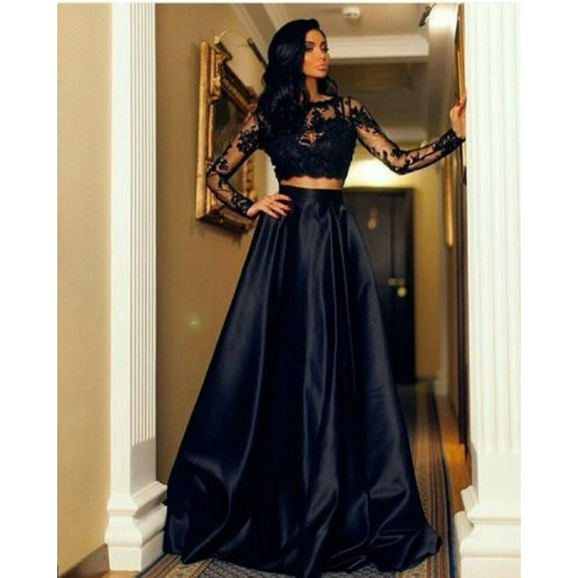 Wangsaura Robe de Soiree Longue Dentelle Manches Creuses Jupe Longue Walmart