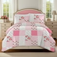 thumbnail image 7 of Psoiuetr King Comforter Set Pink Spring Floral Comforter King Size Patchwork Flower Cozy Bedding Set 3 Pieces Cute, 7 of 7